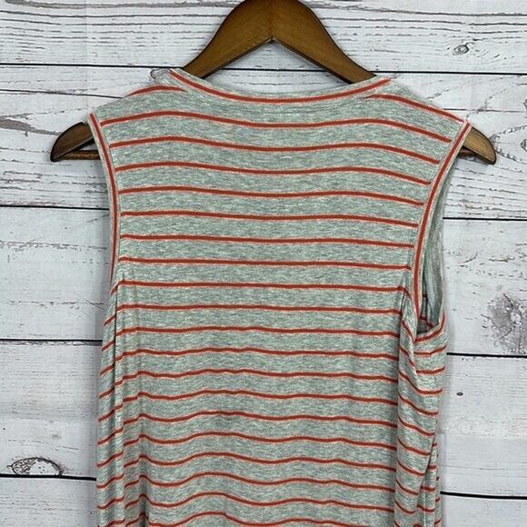 CAbi 5331 Tank Top Shirt Womens Small Gray Orange Stripe Rayon Minimalist Boxy - Picture 6 of 10